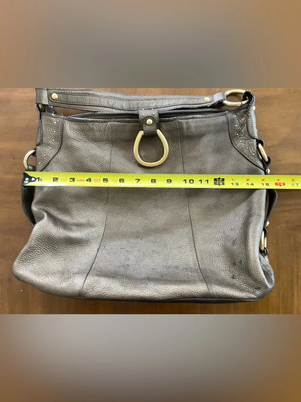 Franco Sarto Brown Leather Shoulder Bag with Gold Ring Detail